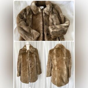 Club Monaco Women Brown Cierra Faux Fur Midi Coat Jacket Size M